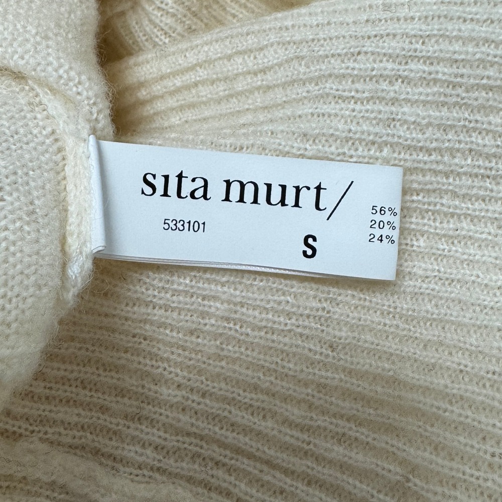 Sita Murt Cream Wool Alpaca Blend Ruffle Mock Neck Sweater Small Ivory White - Picture 9 of 14